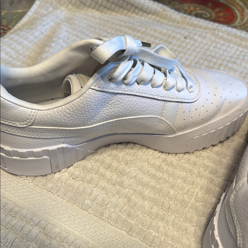 Puma White and Gold Athletic Shoes with Perforated Design - Picture 5 of 9